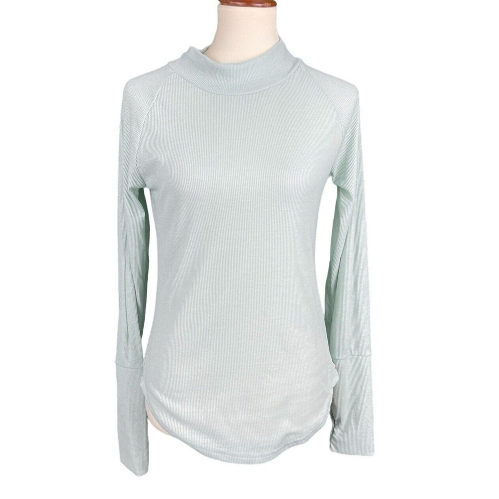 Jordann Ribbed Shirt Women Sz S Seafoam Green Long Sleeve Mock Neck Thumb Holes